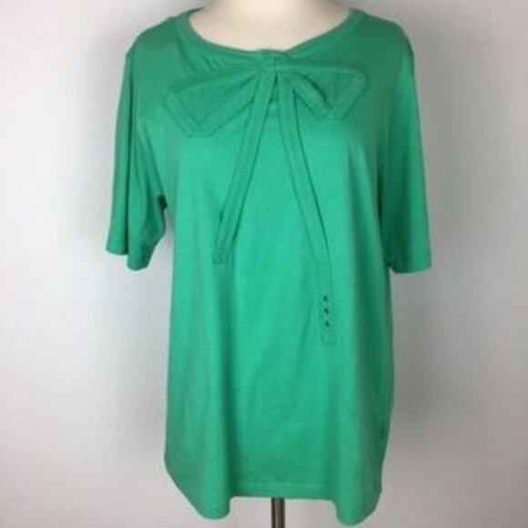 Maharishi Green Organic cotton Bow Front Short Sleeve t-shirt size 14 - Picture 2 of 7